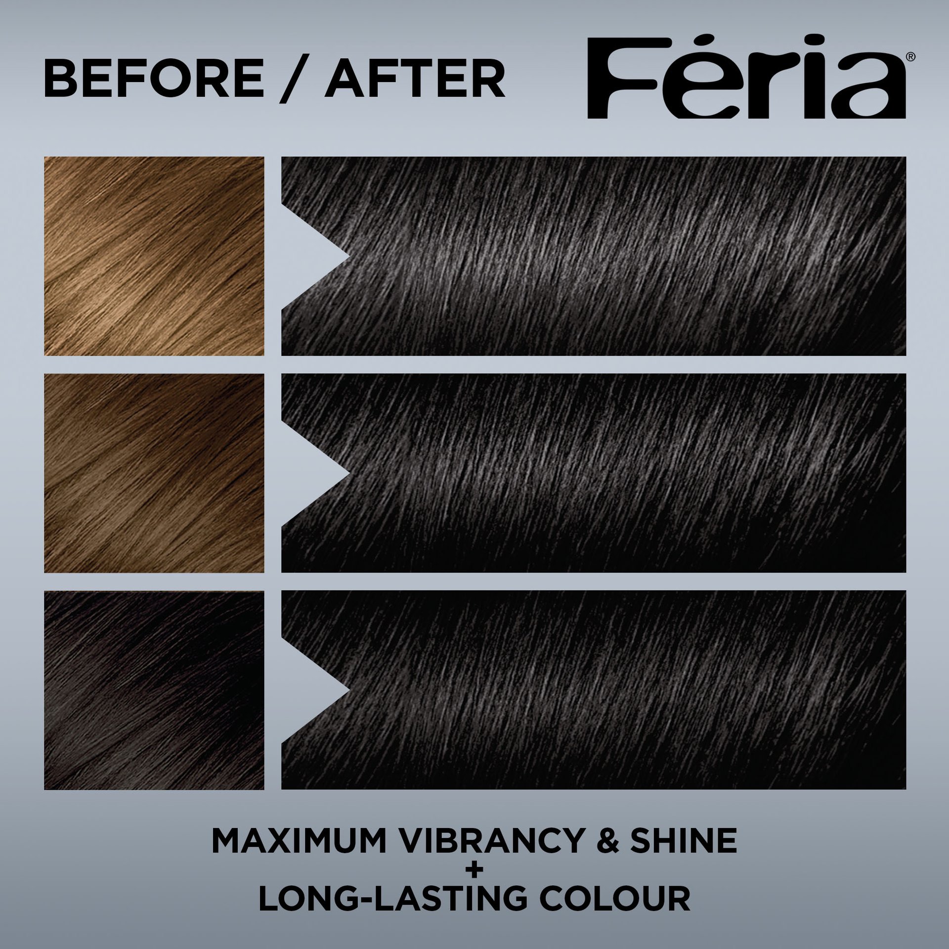 Hair before and after using Feria M33 Natural Soft Black